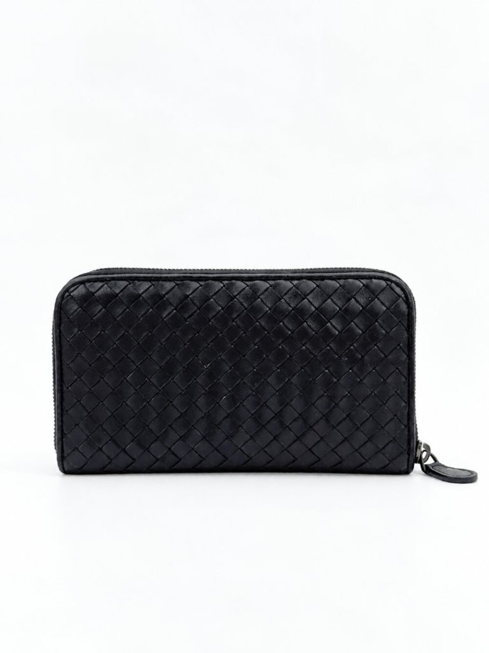 Bottega Veneta Intrecciato Black Woven Leather Zip Around Long Wallet